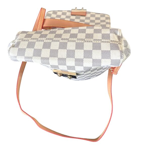 Damier Azur Look Shoulder Bag With Gold Clasp & Red Interior - Picture 4 of 7